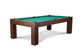 Doc & Holliday Paula Parsons Slate Pool Table in Antique Coffee, 3/4 angled studio shot highlighting slate playfield and Parsons design. Doc & Holliday Paula Parsons Slate Pool Table in Antique Coffee, 3/4 angled studio shot highlighting slate playfield and Parsons design.